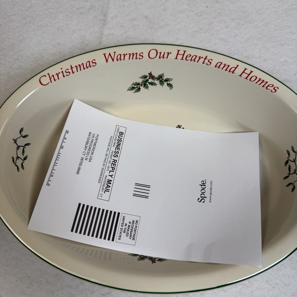 Spode Christmas Tree Sentiment Oval Rim Dish 12.75" Warms Our Hearts & Homes NIB - Picture 4 of 8